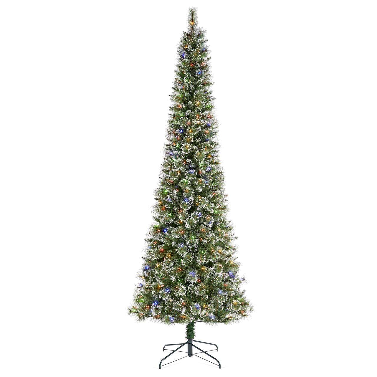 Glitzhome® 9ft Pre-Lit Frosted Cashmere Pencil Pine Artificial Christmas Tree, Multicolor LED Lights